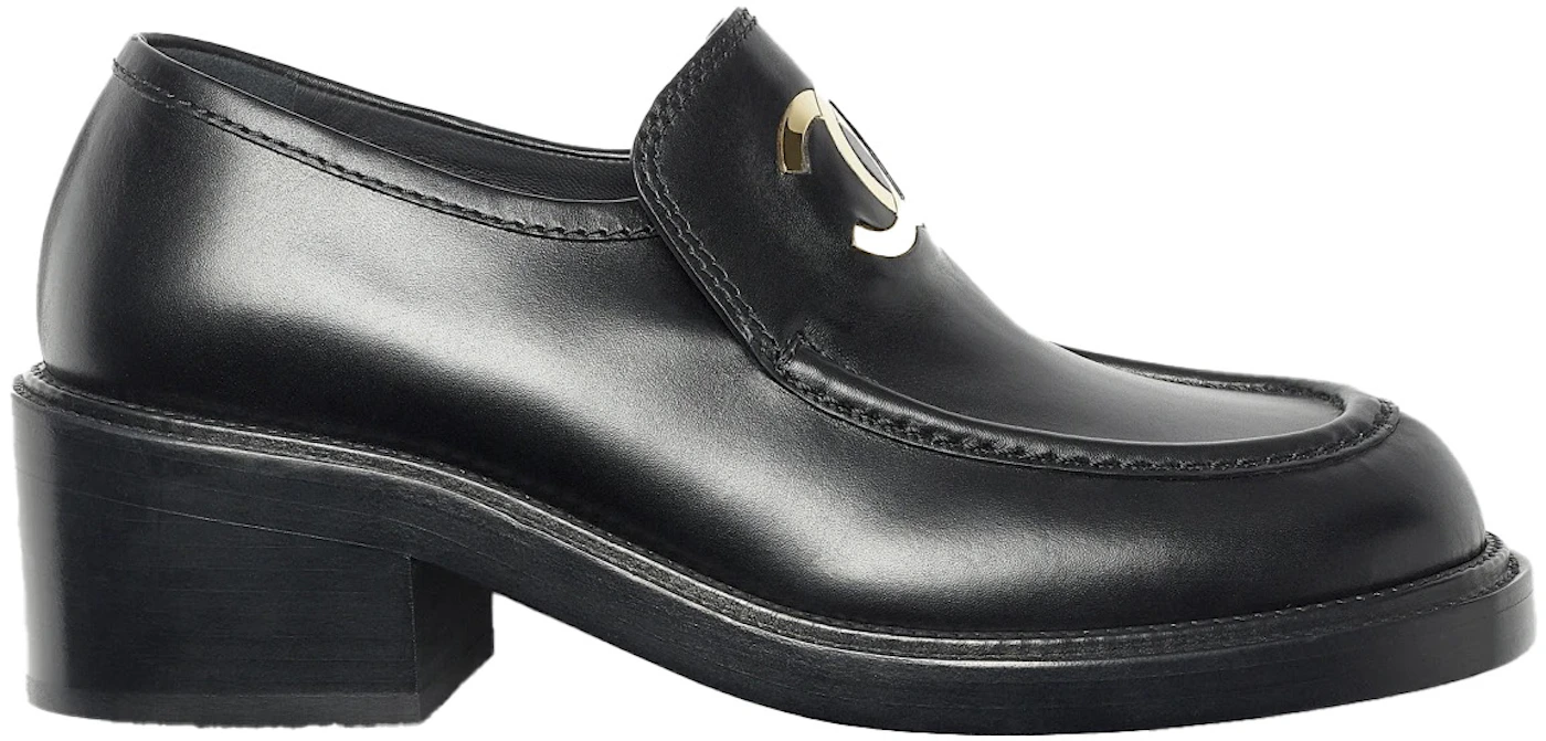 CHANEL Shiny Calfskin Logo Loafers 39 Black 966059