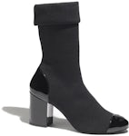 Chanel CC 80mm Ankle Boots Black Patent Knit