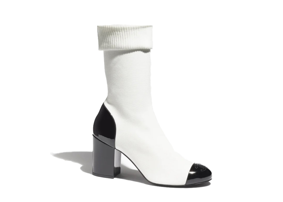 Chanel ankle boots in white leather with black patent trim  DOWNTOWN  UPTOWN Genève