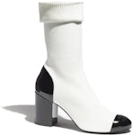 Chanel CC 80mm Ankle Boots White Black Knit