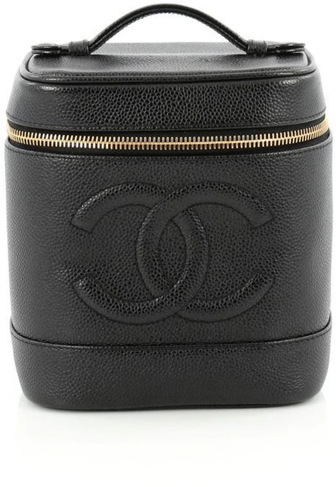 Chanel Chanel White Caviar Leather Vanity Cosmetic Bag CC Gold