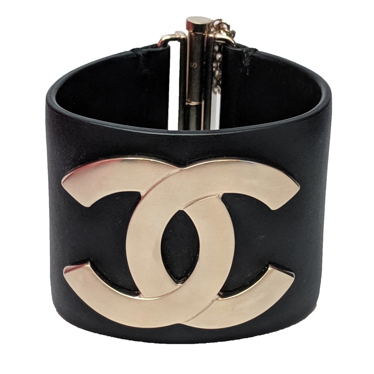 CHANEL Black Leather Cuff Bracelet Bangle Gold HW CC Turnlock Wider 21S  2021 | eBay