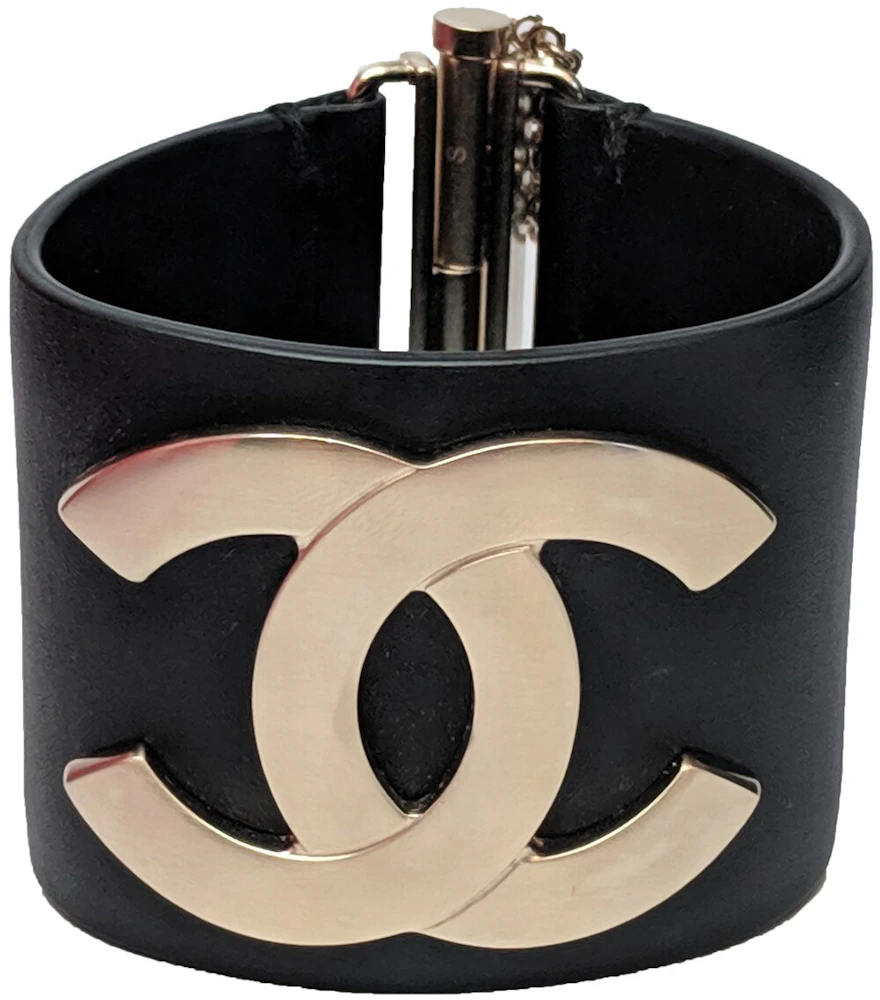 Chanel CC Cuff Bracelet Leather Black in Leather with Silver-tone - US
