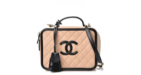 Chanel CC Filigree Vanity Case Quilted Diamond Large Beige/Black