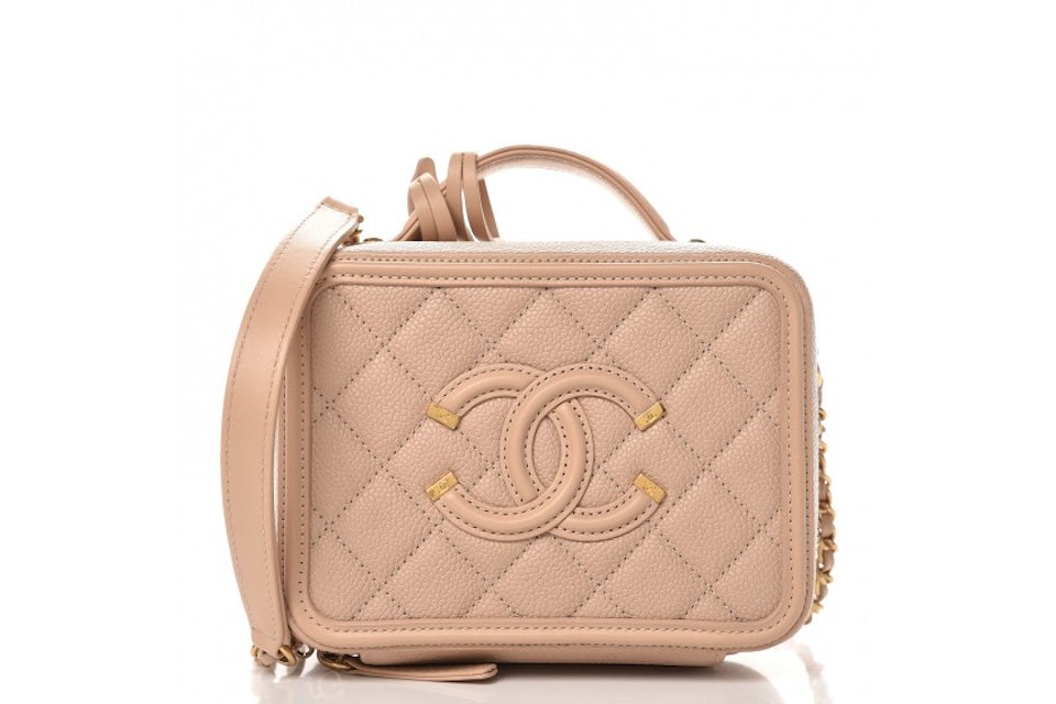 Chanel CC Filigree Vanity Case Quilted Caviar Gold-tone Small