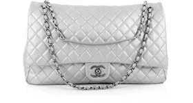 Chanel Airlines Flap Quilted Caviar XXL Silver