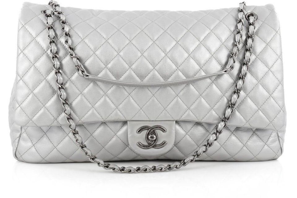 Chanel Airlines Flap Quilted Caviar Xxl Silver - Us