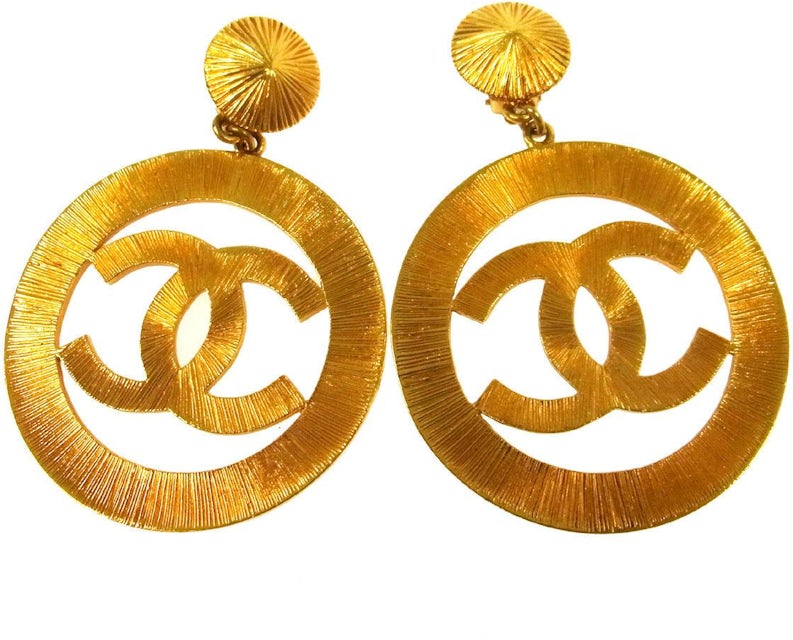 Chanel Vintage Chanel Gold-tone CC Logo Half Hoop Drop Earrings