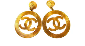 Chanel CC Hoop Clip On Earrings Textured Large Gold