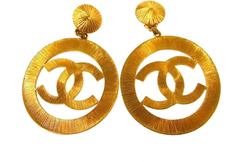 Chanel CC Hoop Clip On Earrings Textured Large Gold in Metal with Gold-tone  - US