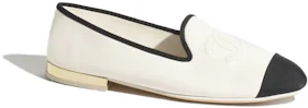 Chanel CC Loafers White Black Lambskin