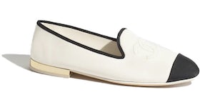 Chanel CC Loafers White Black Lambskin
