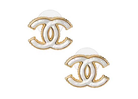 Chanel CC Logo Earrings Gold/White (ABB004) in Metal/Resin with 