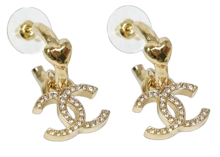Chanel CC Logo Heart Drop Earrings Gold (ABA270) in Metal with 