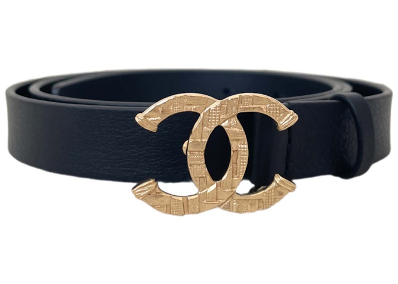 Chanel CC Logo Leather Belt Black Glod in Leather with Gold tone GB