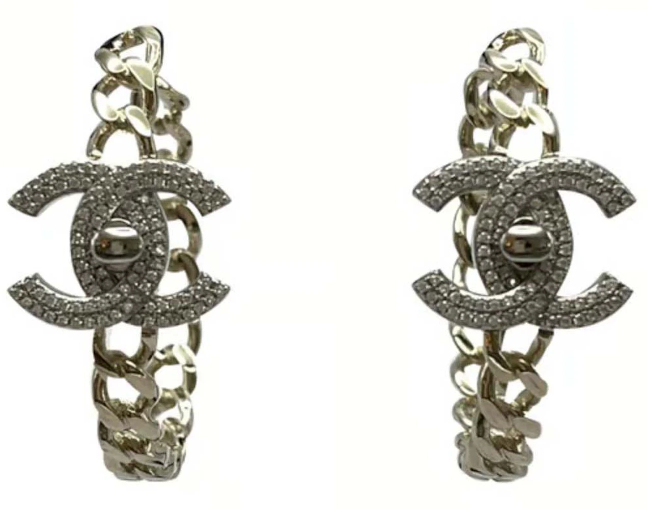 Chanel CC Logo Turnlock Hoop Earrings AB9136 Gold/Silver/Crystal in Metal US