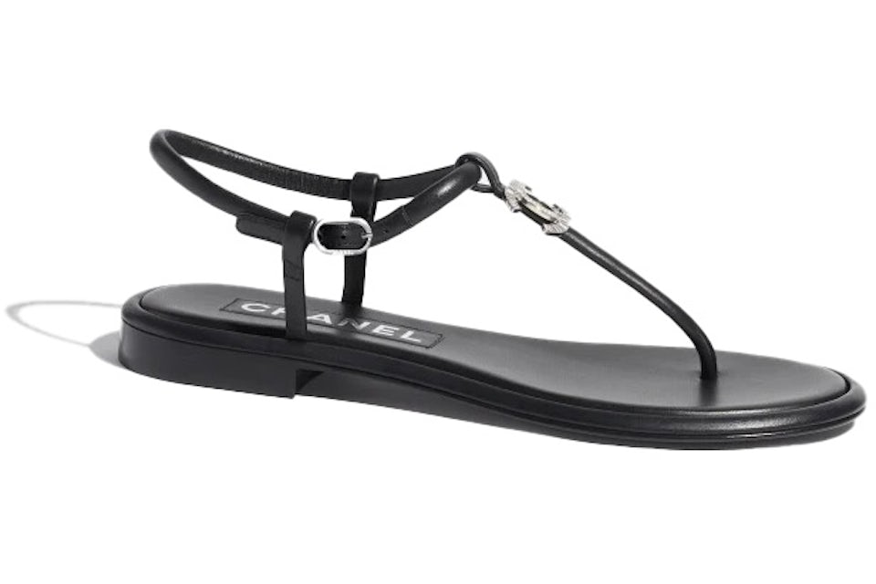 chanel black flat sandals
