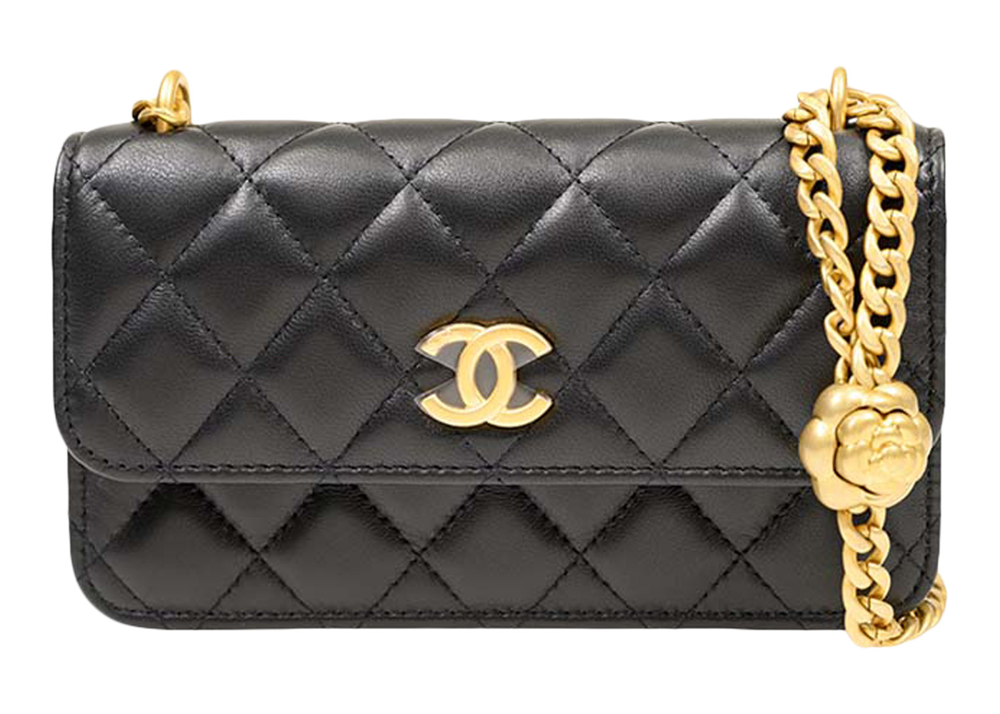 Chanel Camellia Adjusting Buckle Chain with Gold CC Logo Phone Holder  Shoulder Bag Black (AP3298-B10702-94305)