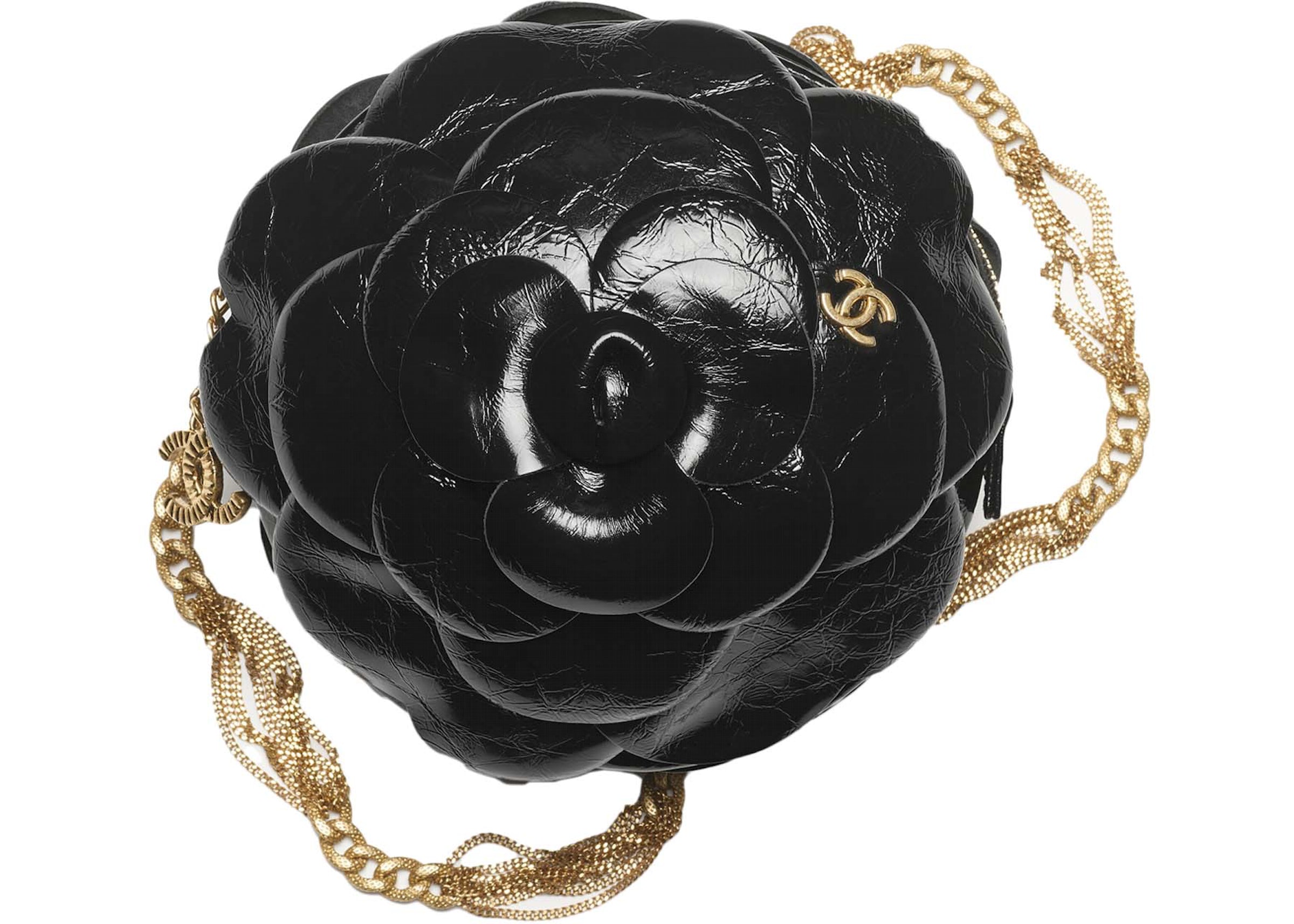 Chanel Camellia Evening Bag 23K Shiny Aged Calfskin Black in