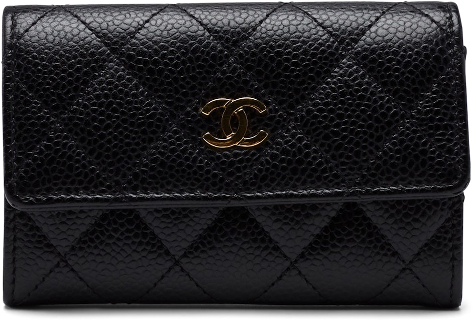 Authentic CHANEL Classic Flap Card Holder Black Caviar Leather SHW Brand New