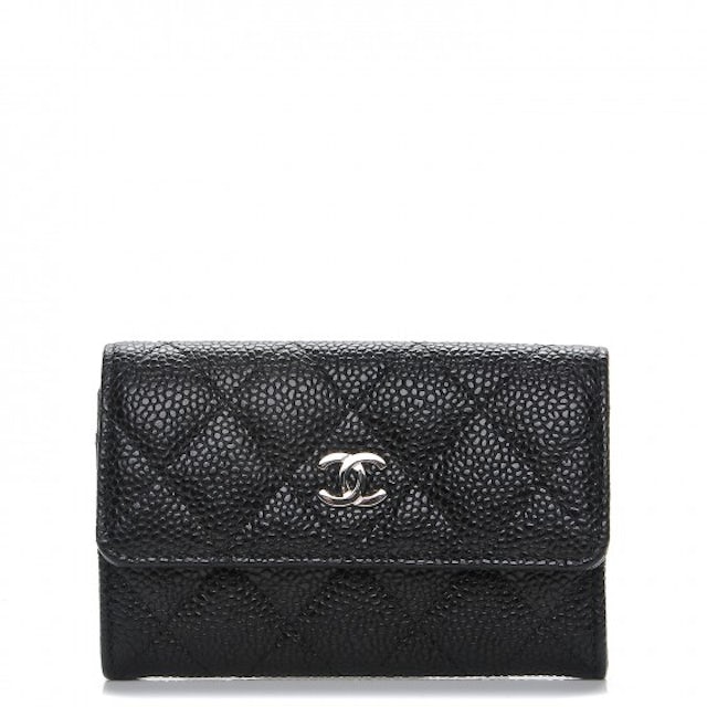 Chanel CC Card Holder Quilted Caviar Silver-tone Black in Caviar