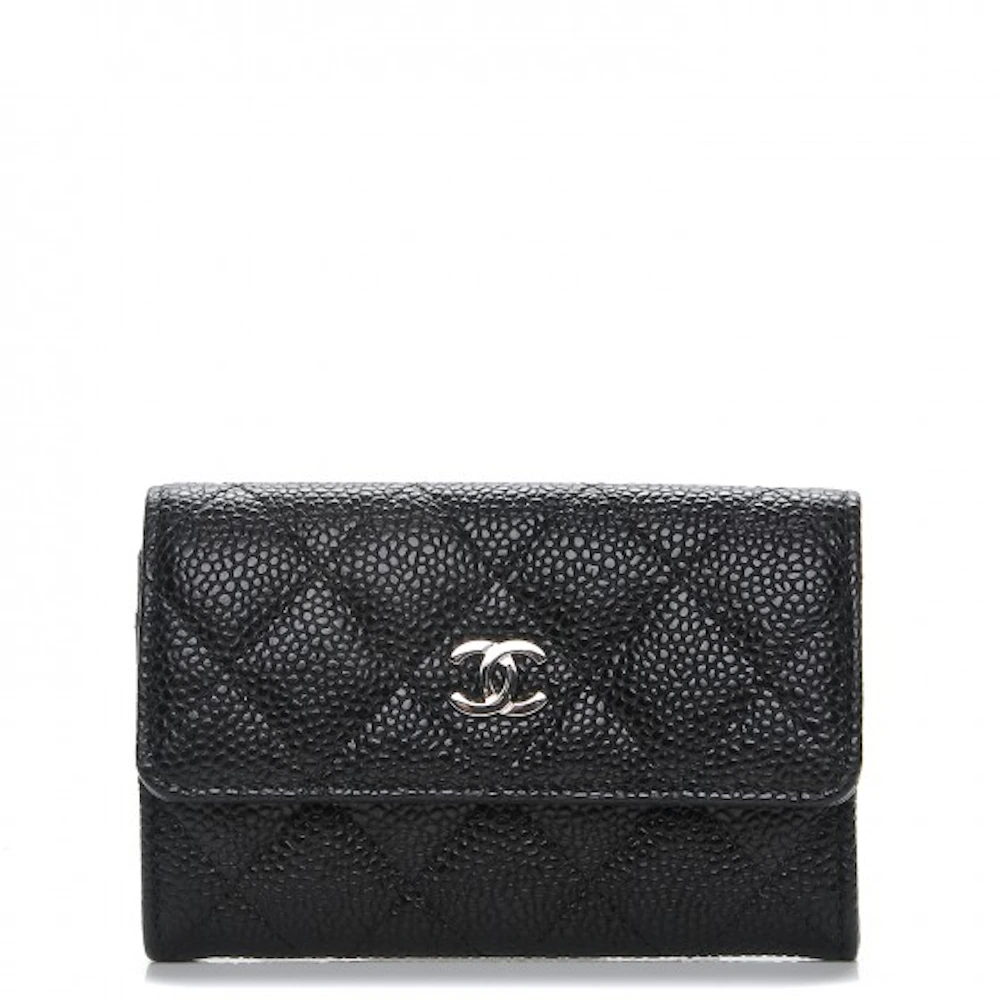 Chanel Card Holder Wallet Black Caviar Crystal and Light Gold