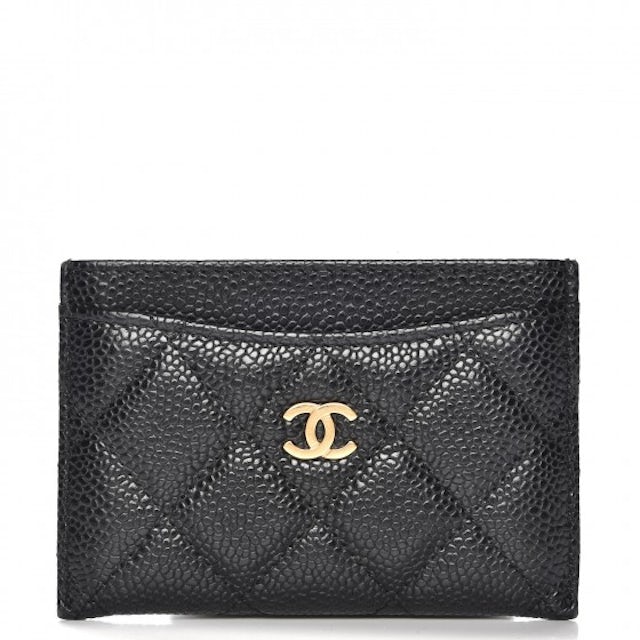 Chanel Classic Card Holder Quilted Caviar Gold-tone Black