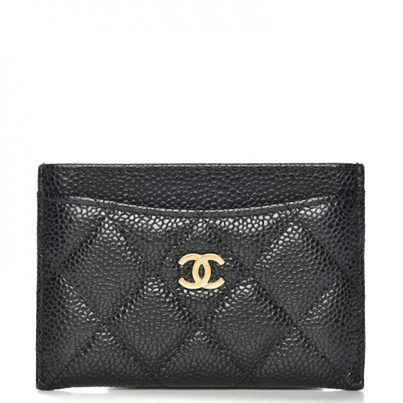 Chanel Classic Card Holder Quilted Caviar Gold-tone Black in