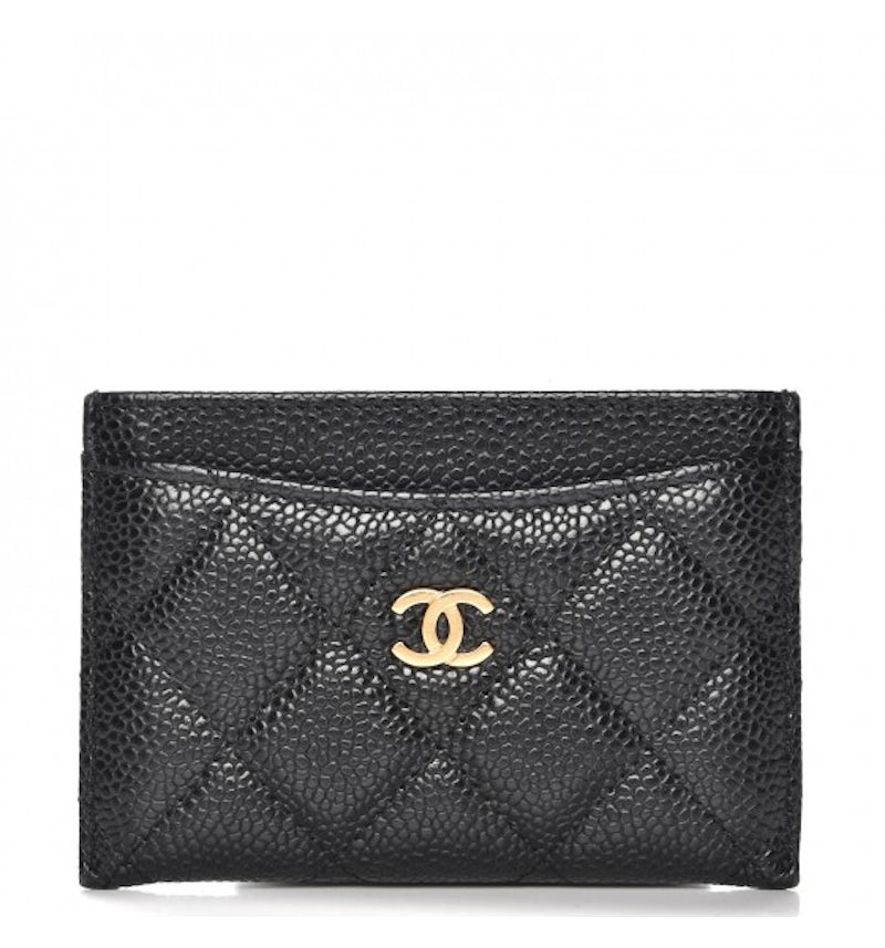 Chanel Classic Card Holder Quilted Caviar Gold-tone Black in