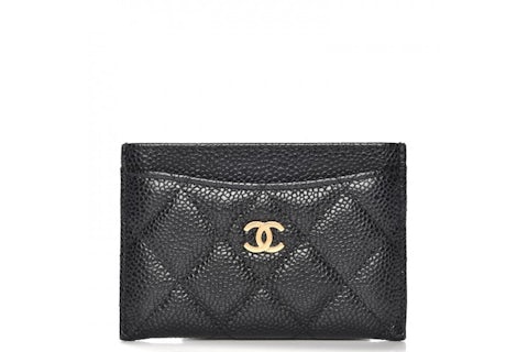 Chanel Classic Card Holder Quilted Caviar Gold-tone Black in
