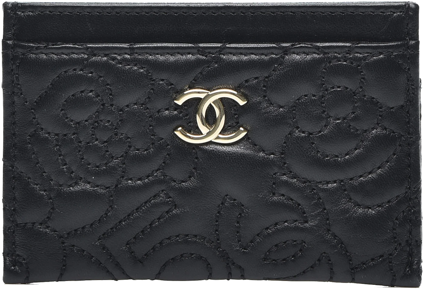 CHANEL Lambskin Quilted Camellia Flap Card Holder Black 1129515