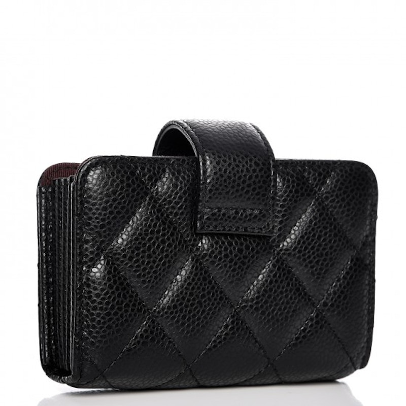 Chanel Gusset Card Holder Diamond Quilted Black in Caviar with Goldtone