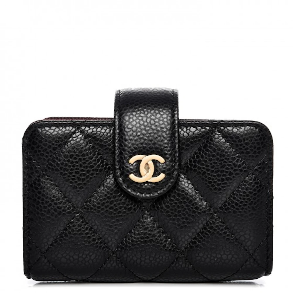 CHANEL Denim Quilted Double You Card Holder On Chain Black Golden 1290845
