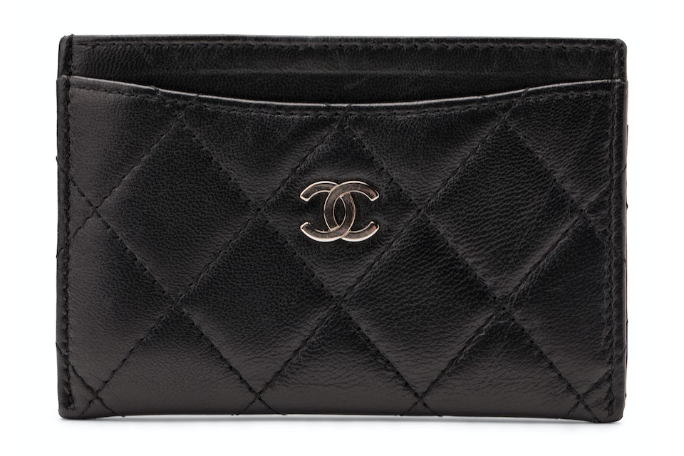 Chanel Classic Card Holder Quilted Lambskin Silver-tone Black in Lambskin  with Silver-Tone - US