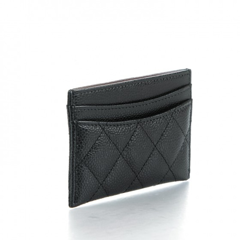 Chanel Card Holder Quilted Caviar Silvertone Black in Caviar with