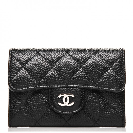 Chanel Flap Card Holder Quilted Caviar Silvertone Black in Caviar with  Silvertone  US