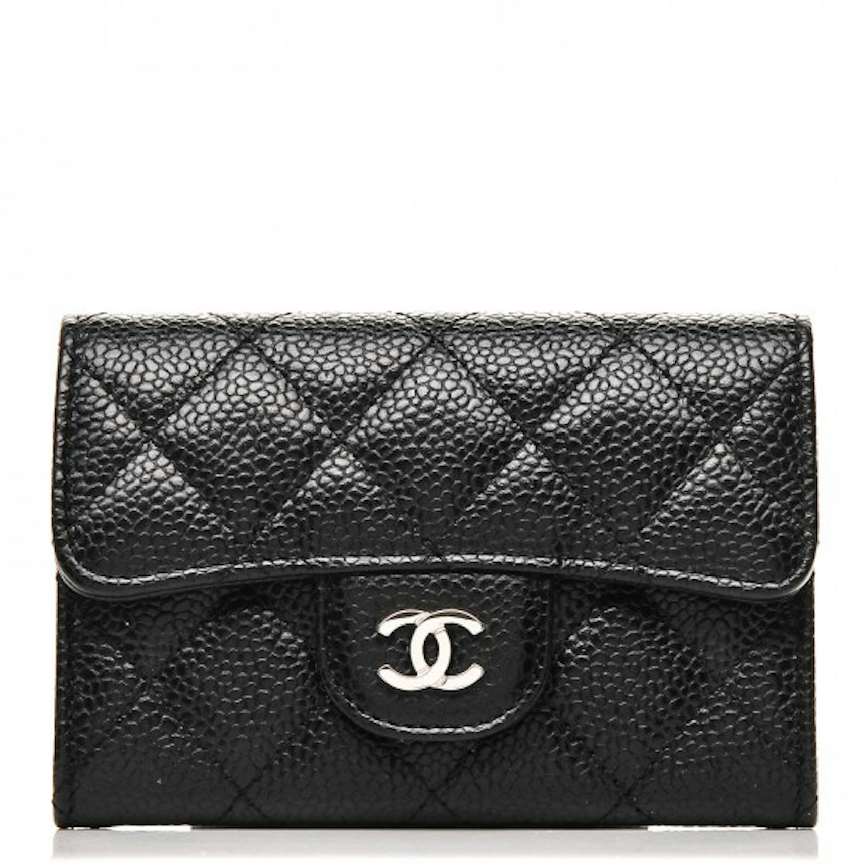 Chanel Flap Card Holder Quilted Caviar Silver-tone Black in Caviar