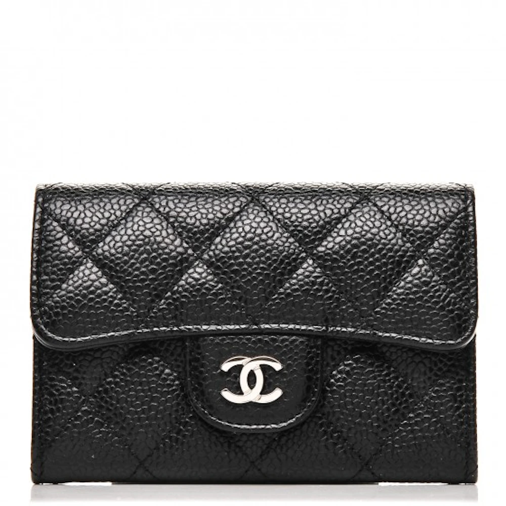 CHANEL Shiny Caviar Quilted Strass CC Flap Card Holder Black 1239677