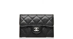 Chanel Flap Card Holder Quilted Caviar Silver-tone Black