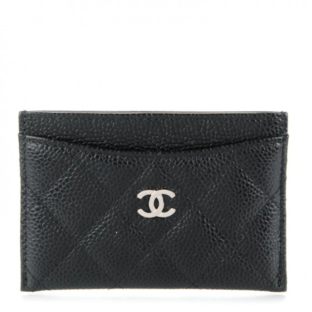 Chanel Card Holder Quilted Caviar Silver-tone Black in Caviar with ...