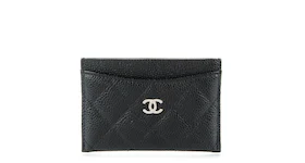 Chanel Card Holder Quilted Caviar Silver-tone Black