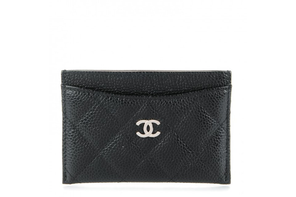 Chanel Card Holder Quilted Caviar Silver-tone Black in Caviar with
