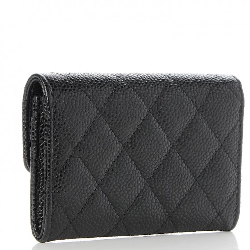 Chanel Card Holder Quilted Diamond Black/Burgundy in Caviar with Goldtone