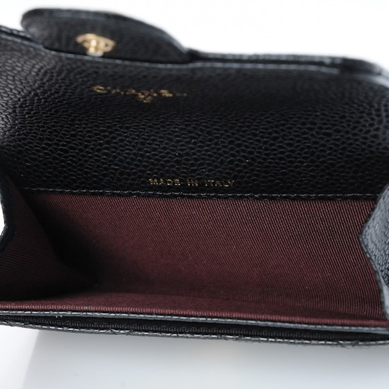 Chanel Card Holder Quilted Diamond Black/Burgundy in Caviar with Goldtone