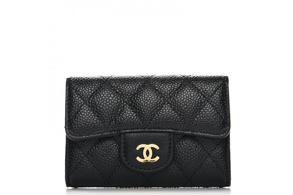 Chanel Card Holder Quilted Caviar Gold-tone Black