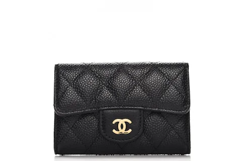 Chanel Card Holder Quilted Caviar Gold-tone Black in Caviar with Gold ...