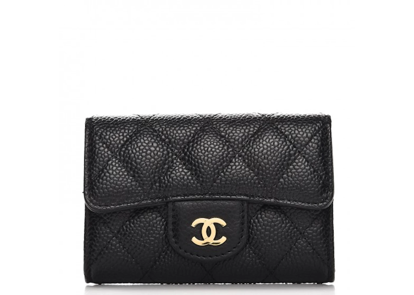 Chanel Card Holder Quilted Caviar Gold-tone Black in Caviar with