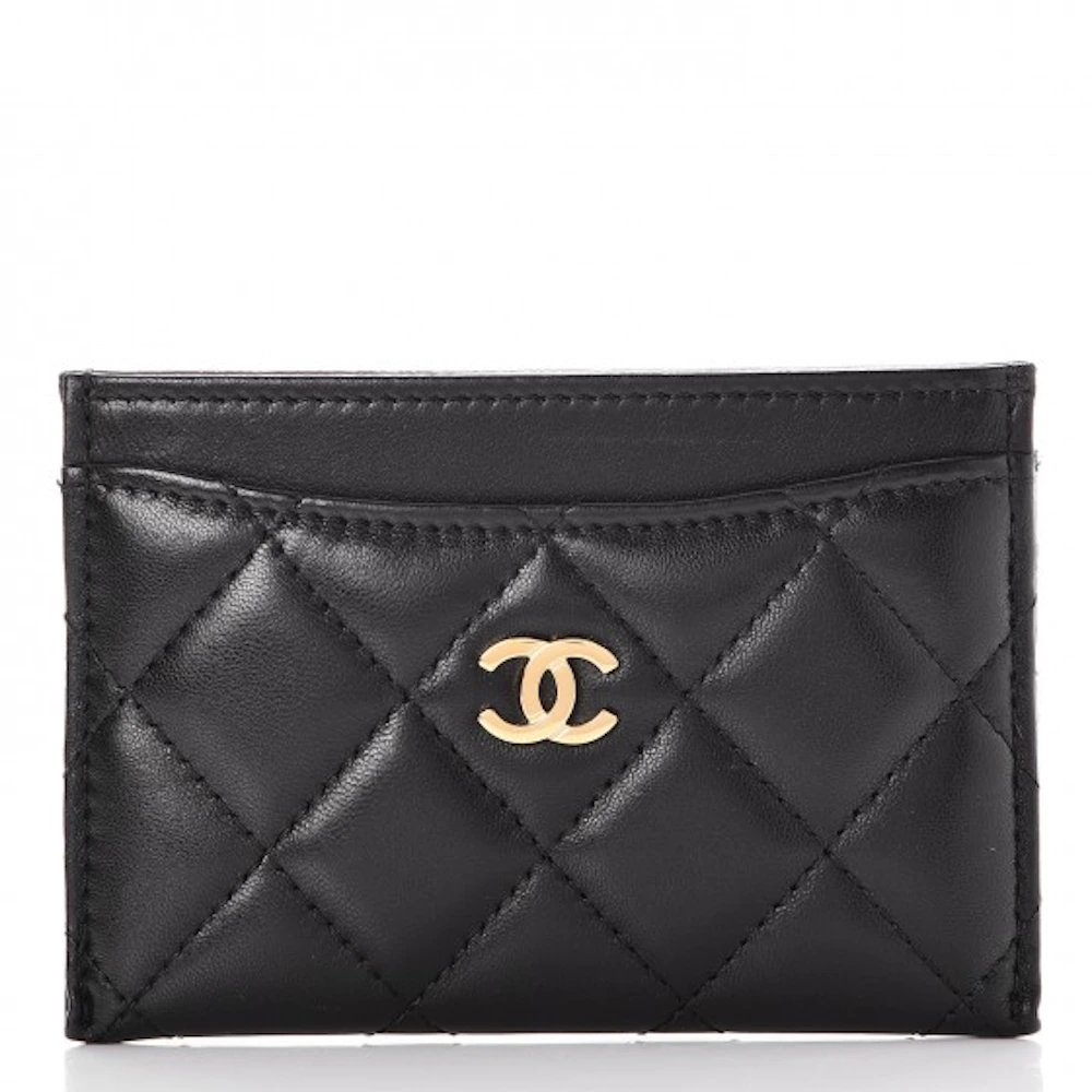 Chanel Card Holder Quilted Diamond Lambskin Black in Lambskin with  Gold-Tone - US