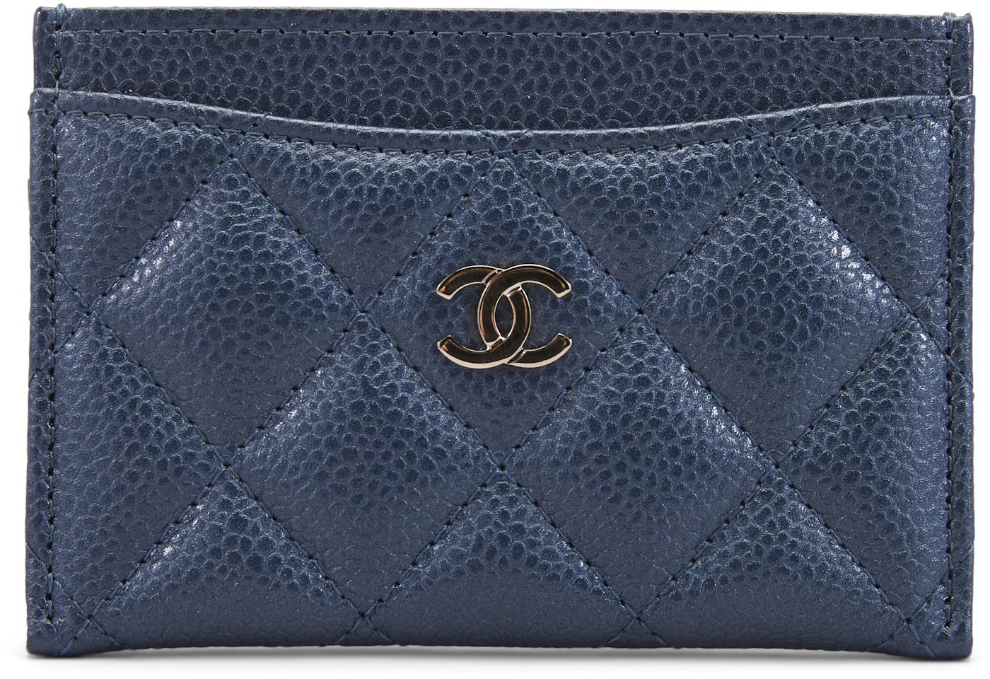 Chanel Classic Caviar Flat Card Holder Blue Gold Hardware – Coco