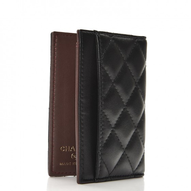Chanel Card Holder Wallet Quilted Diamond Black in Lambskin with Gold